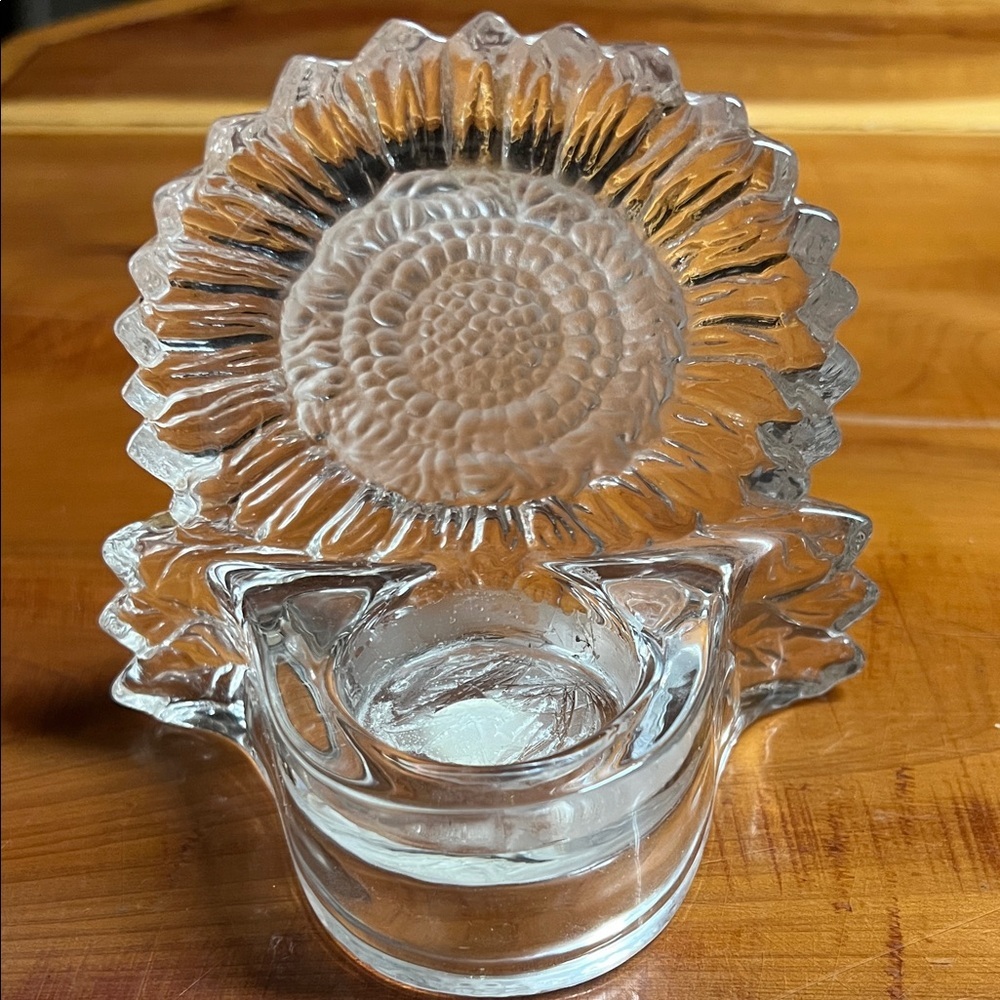 Sunflower candle holder votive clear glass flower Party Lite Partylite
